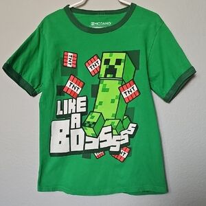 Jinx Minecraft Small Green 'Like A Boss' Kids Ringer T-Shirt
